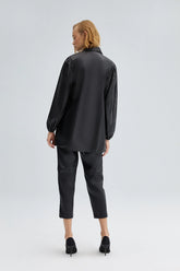 BALLOON SLEEVE FAUX LEATHER SHIRT